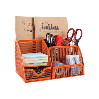 Immagine di Generic Organizer da scrivania in rete, Contenitore di cancelleria, portapenne, colore: arancione