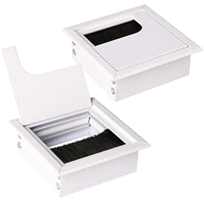 Immagine di KOTARBAU® Set di 2 passacavi in alluminio anodizzato per mobili, squadrato, 80 x mm, colore: bianco
