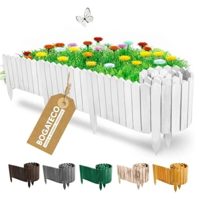 Immagine di BOGATECO recinzione per aiuole in legno, 40 cm di altezza e 200 lunghezza, perfetta come bordo o percorsi, colore bianco