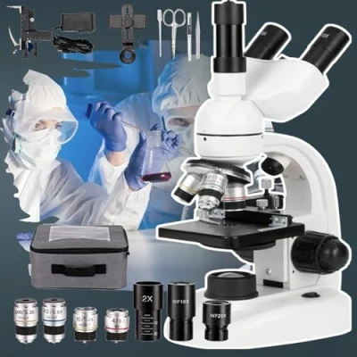 Immagine di Microscopio Trinoculare Composto Da Laboratorio Professionale 40x 5000x, Tavolino Meccanico+Messa A Fuoco Ultraprecisa+Oculare Elettronico+Adattatore Telefonico,White