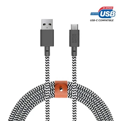 Immagine di Native Union Belt Cable XL da USB C A Cavo di Caricamento Ultra Resistente 3M con Cinturino in Cuoio Compatibile iPhone 15, Galaxy Z Fold 5, Flip 5 / S23 Ultra, iPad Pro (Zebra)