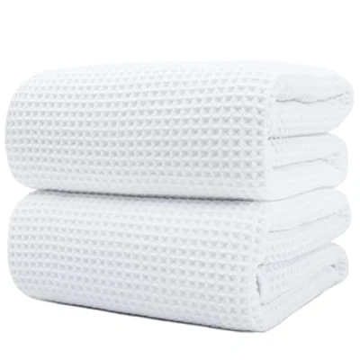 Immagine di Polyte Asciugamano da bagno in microfibra senza pelucchi e ad asciugatura rapida struttura a nido d&#039;ape molto grande bianco 89 x 178 cm 2 pezzi