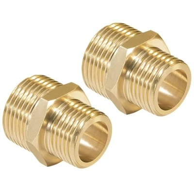 Immagine di Raccordo Filettato Maschio in Ottone da 3/4 a 1/2 Pollici, &quot;x 1/2&quot; Filettatura Connettore Doppio Nipplo per Tubi (2 Pezzi)