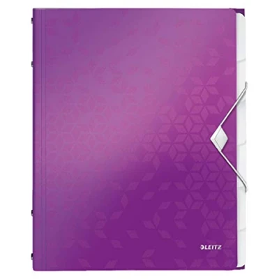 Immagine di Leitz WOW Cartella Organizer a 3 Lembi, Formato A4, Capacità 200 Fogli, Tasca Indicizzata con 6 Divisori, Chiusura Elastico, Viola, 46330162