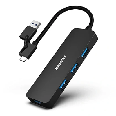 Immagine di BENFEI Hub USB 3.0, C, 2 in 1 tipo A/tipo C con 4 porte compatibile per iPhone 15 Pro/Max MacBook Pro/Air 2023 iPad Pro iMac S23 XPS 17 e altro, Nero