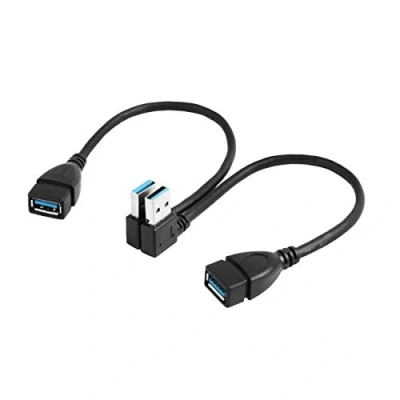 Immagine di Cavo di prolunga USB 3.0, 20 cm, adattatore ad angolo destro e sinistro 90 gradi, tipo a maschio femmina, connessione alta velocità, 2 pezzi