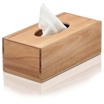 Immagine di com four® Scatola per fazzoletti Cosmetici in Legno di Acacia con Coperchio distributore Asciugamani (1 Pezzo Marrone Acacia)