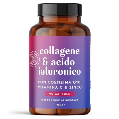 Immagine di Collagene Marino e Acido Ialuronico con Coenzima Q10, Vitamina C, A, B12, D3, Zinco, Magnesio 90 Capsule Peptidi di Idrolizzato Integratore per Pelle, Ossa, Articolazioni Alpha Foods