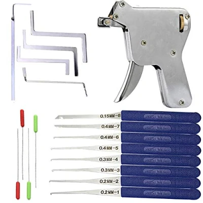 Immagine di Loboo Idea Strumento per fabbro apriserratura e kit di strumenti la rimozione chiavi rotte, tra cui una pistola grimaldelli, 12 pezzi estrattore chiave rotta 5 tensione