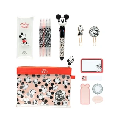Immagine di Grupo Erik: Set Cancelleria Topolino Kit di Disney Mickey Mouse con Penna multicolore 10 colori, 4 Evidenziatori, Clips, Note adesive e Astuccio Mouse, Licenza Ufficiale