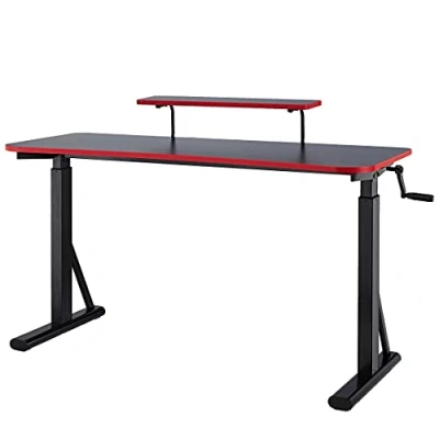 Immagine di Amazon Basics Rettangolare scrivania per computer gaming con altezza regolabile, ripiano rialzato monitor, rosso, 140 x 63.5 109 126 cm