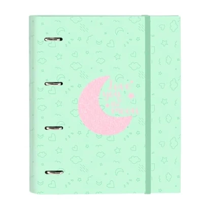Immagine di BLACKFIT8 MOON Raccoglitore 4 anelli da 35 cm con 100 fogli A4, ideale per bambini di diverse età, comodo e versatile, qualità resistenza, 27 x 3,5 32 cm, colore Verde, Estándar, Casual