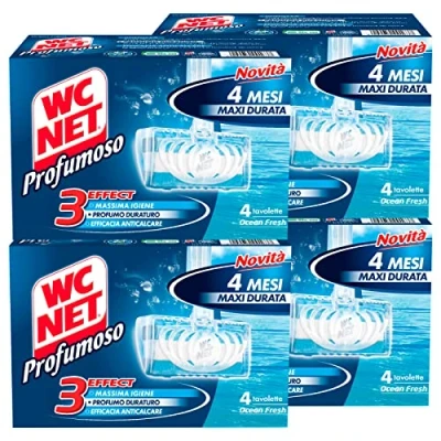 Immagine di Wc Net Tavoletta Profumoso 3 Effect, Detergente Igienizzante Solido per WC, Fragranza Ocean Fresh, 4 Pezzi x Confezioni
