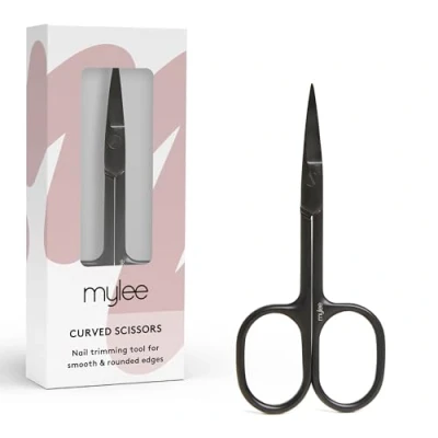 Immagine di Mylee Forbici per unghie con bordo curvo, professionali, eleganti, nere opache, in acciaio inox, di qualità professionale, rifilatura precisione e bordi lisci arrotondati