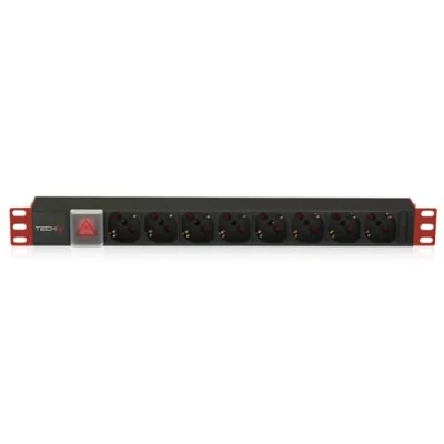 Immagine di Techly Professional 025725 Multipresa 8 Posti da Rack 19&quot; con Interruttore Connettore C14 1U Nero/Rosso