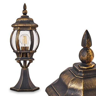 Immagine di lampada da esterno Lentua, a base in stile antico, fusione di alluminio marrone/oro, luce percorso 50 cm, giardino retrò/vintage, attacco E27, IP44, senza lampadina/e