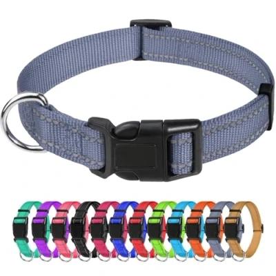 Immagine di TagME Collare per Cani in Nylon Riflettente, Fibbia Staccabile Durevole, Collari Di Sicurezza Regolabili Piccola Taglia, Grigio, Larghezza 1.5 cm