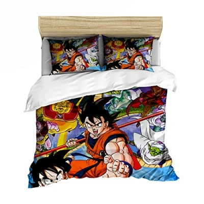 Immagine di NICHIYO, set di biancheria da letto Dragon Ball copripiumino e federa, in microfibra, stampa digitale 3D, 3 pezzi (copripiumino + federe) (3,Double 200 x cm)