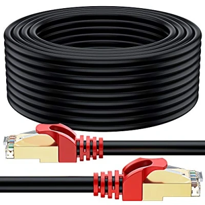 Immagine di MutecPower 75m Cavo Cat 7 Esterno da Impermeabile per Uso interramento Diretto di Rete Ethernet RJ45 Esterna SSTP 600 MHz Nero 75 Metri con Fascette e Clip