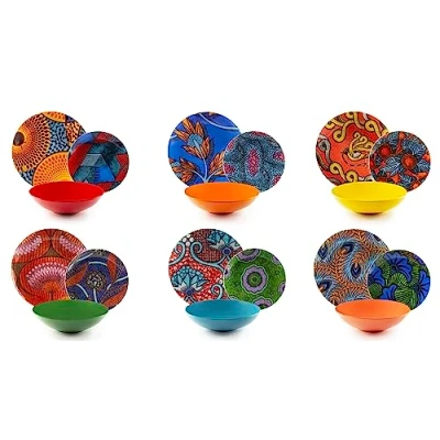 Immagine di Excelsa Ghana Servizio Piatti 18 Pezzi, Porcellana e Stoneware, Decoro Multicolore, 6 Persone