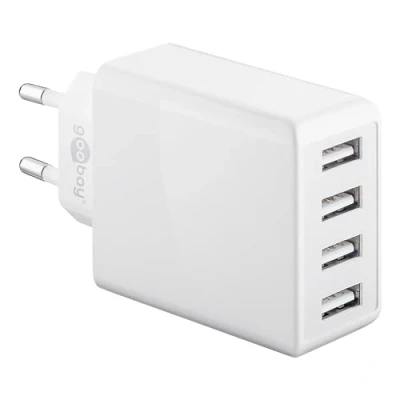 Immagine di goobay 44962 Caricatore USB a 4 vie da 30 W, alimentatore di rete per ricaricare fino dispositivi, colore: Bianco