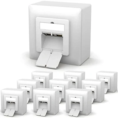 Immagine di hb digital 10 prese di rete CAT 6a per CAT.5 CAT.5e CAT.6 CAT.6a 7 cavo installazione con 2 porte RJ45 Presa combinata a parete/a incasso, universale, EIA/TIA 568A&amp;B 8P8C Gigabit Ethernet