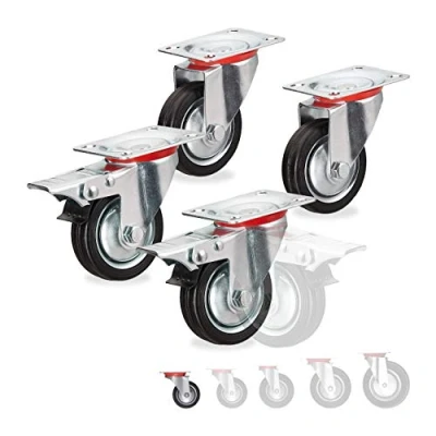 Immagine di relaxdays Ruote Girevoli, Set da 4 Rotelle Piroettanti a 360 con Cuscinetti Sfera, 2 Freni, Resistenti, D: 75mm, Nere