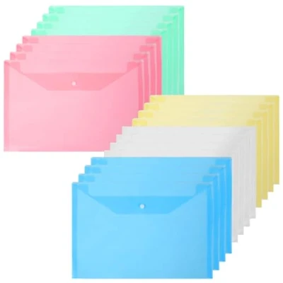 Immagine di Vicloon Cartelle Portadocumenti in Plastica, A4 Trasparente Busta con Bottone per Scuola e Ufficio, 5 Colori (20Pcs)