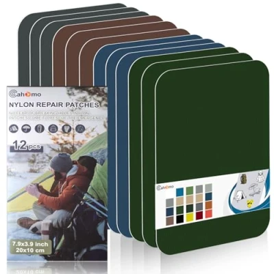 Immagine di Toppe autoadesive in Nylon, 12 Pezzi 20X10 cm Cahomo toppa adesiva per tessuti, Patch di riparazione impermeabile, piumino, tenda, sacco A pelo Colore
