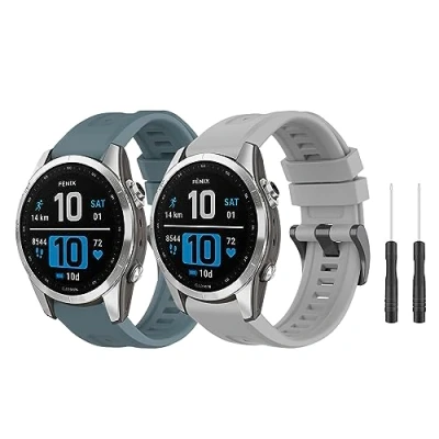 Immagine di MiKoyi 22 mm QuickFit Cinturino Compatibile con Garmin Fenix 8 47 mm/Fenix e 7/7 pro Solar/Fenix 6/5, Silicone Morbido di Ricambio per Approach S70 mm, Grigio Ciano
