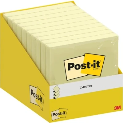 Immagine di Post It Foglietti Adesivi Z Notes, Giallo Canary, 10 blocchetti, 100 Fogli per blocco, 76 mm x mm, Confezione in Cartoncino, 100% PEFC Appunti, Elenchi &amp; Promemoria