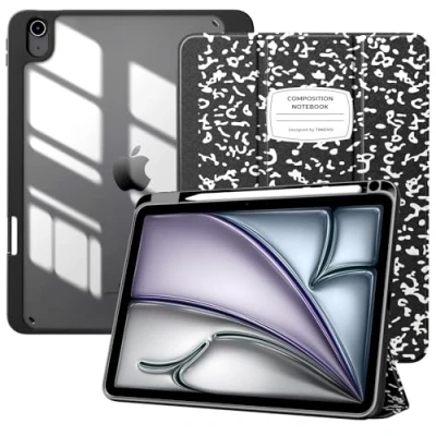 Immagine di TiMOVO Cover per iPad Air 11 Pollici M2 2024, 6/5/4 Generazione 2024/2022/2020 10,9&quot; con Portapenna, Custodia Protettiva Guscio Posteriore Trasparente, Auto Sveglia/Sonno,Taccuino Nero