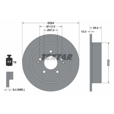 Immagine di TEXTAR Disco freno SSANGYONG: Korando III SUV, Tivoli SUV 284mm 10mm 05/07 112mm pieno rivestito 92326603 Dischi freno, dei freni