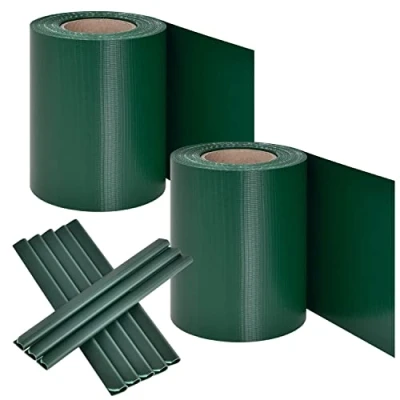 Immagine di Juskys Strisce frangivista in PVC per recinzioni a Doppia Barra Set da 2 Rotoli 35m x 19cm 60 Clip di Fissaggio Pellicola frangivento Verde