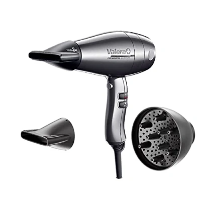 Immagine di Valera, Swiss Silent Jet 8600, Asciugacapelli Professionale, Phon Silenzioso, con Potente Motore, 3 Livelli di Temperatura, Ionizzatore, Cavo Flessibile Anti Attorcigliamento, 2400 W, Platino
