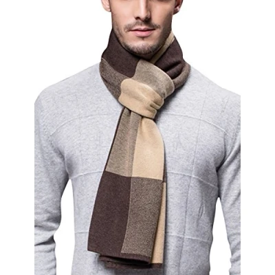 Immagine di WANYING Sciarpa Uomo Giovane Autunno Inverno 6% Lana Morbido Business 180 x 30 cm a Quadri Righe Regalo cachi marrone