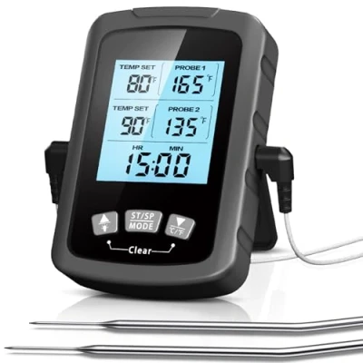 Immagine di CIRYCASE Termometro Cucina con Doppia Sonda 16.3cm, Forno Lettura Rapida &amp; Precisa, Barbecue Auto Spegnimento Schermo LCD e Preimpostata Impostazione Allarme per BBQ Grill
