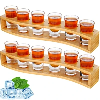 Immagine di Set di 12 bicchierini da shot e supporto 30 ml, in cristallo trasparente con vassoio, organizer per liquori, tequila, whisky, brandy, vodka, rum, cocktail feste