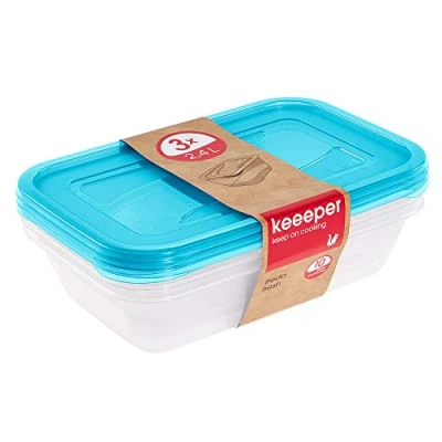 Immagine di keeeper Set da 3 Contenitori per Alimenti, x 2,4 L, 29 19 7 cm, Fredo Fresh, Blu trasparente