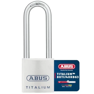 Immagine di ABUS Lucchetto Titalium 80TI/40HB63 con grillo alto serratura da cantina corpo leggero e solido in alluminio speciale livello di sicurezza 6 argento