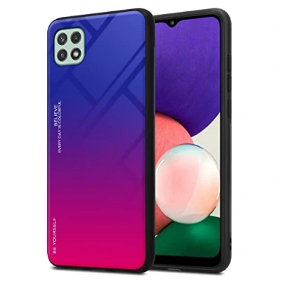 Immagine di Cadorabo Custodia compatibile con Samsung Galaxy A22 5G in VIOLA ROSSO Coperchio protettivo bicolore silicone TPU e retro vetro temperato