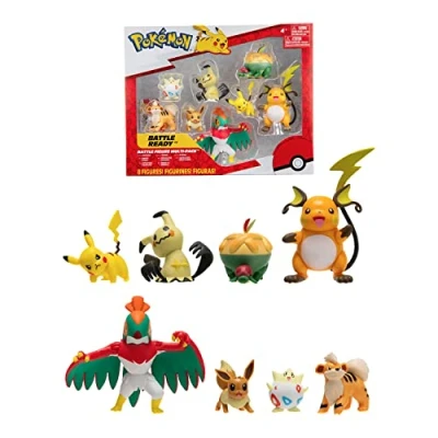 Immagine di Bandai Pokémon 8 Figurine Battle Pikachu, Evoli (Eevee), Dratatin (Appletun), Togepi, Canino (Growlithe), Mimiqui (Mimikyu), Raichu e Brutalibrato (Hawlucha) JW2687