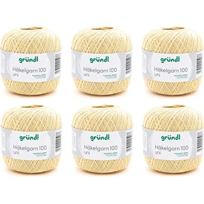 Immagine di Gründl Crochet Yarn 100 uni (filato di cotone mercerizzato per uncinetto in 100% cotone, g / 566 m, misura dell&#039;ago: 1,5 2,6 x g), giallo pastello