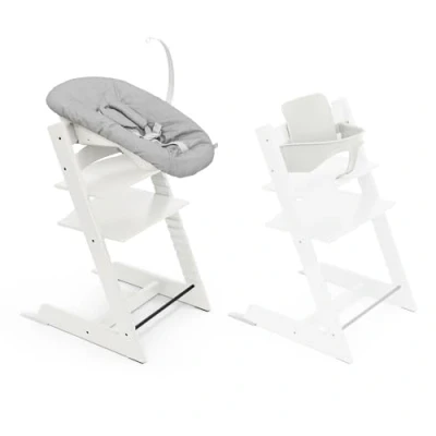 Immagine di Seggiolone Tripp Trapp di Stokke, White (Include Sedia + Baby Set 2) con Newborn Design Sicuro, Regolabile, Ergonomico