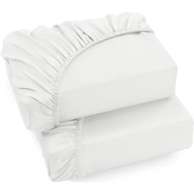 Immagine di Utopia Bedding Set di 2 Lenzuolo con Angoli Una Piazza 90x200cm Bianco Microfibra Spazzolata Sotto Elasticizzato