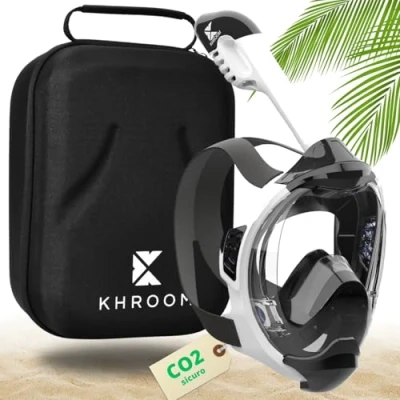Immagine di Khroom Maschera da Snorkeling sicura CO2 a Pieno facciale Subacquea per Adulti e Bambini Maschere immersione Seaview Y (L/XL bianco+Soft Case)