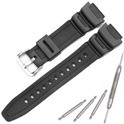 Immagine di MCXGL cinturino di ricambio in resina naturale compatibile con Casio W218H W 219H AE1200WH AE 1300WH W800H SGW 300H F 108WH, gomma impermeabile, Fibbia argento nero, 18mm, 100%