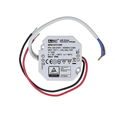 Immagine di Mini Alimentatore 12V, Trasformatore Piccolo Led Impermeabile IP67, 12V 12W 1A, Per Striscia Led, Slim Solo 49X47X24mm