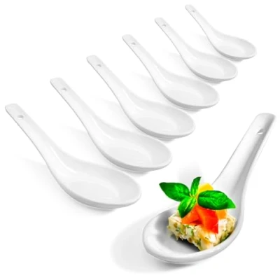 Immagine di COM FOUR® 6x cucchiai di riso asiatici, da zuppa e portata in porcellana bianca, ad esempio per ciotole o antipasti (6 pezzi bianco)