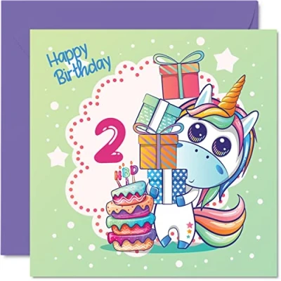 Immagine di Biglietto di auguri per 2 compleanno ragazza magico con unicorno bambina anni, biglietti lei, 145 mm x figlia, nipote, bambini